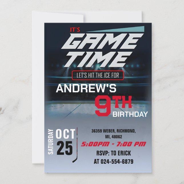 Personal Hockey Birthday with photo Invitation (Front)