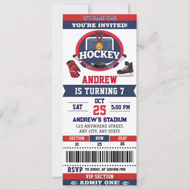 Personal Hockey Game Ticket Birthday Party Invitation (Front)
