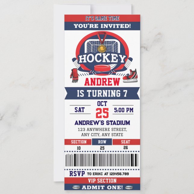 Personal Hockey Game Ticket Birthday Party Invitation (Front)
