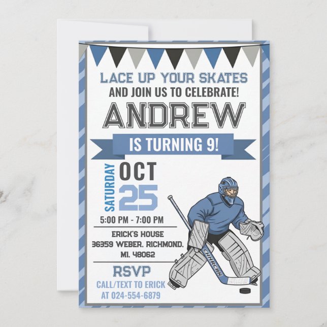 Personal Hockey Skating Birthday Invitation (Front)