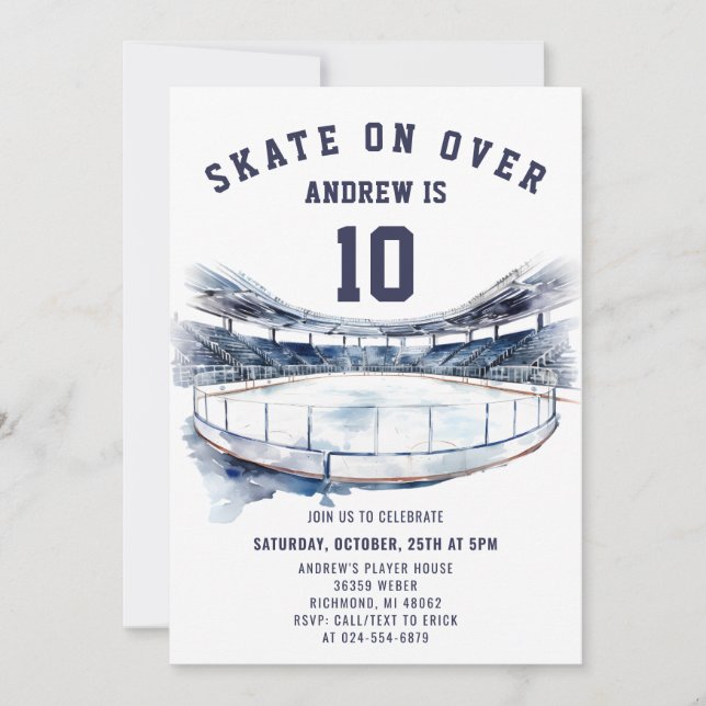 Personal Hockey Theme Birthday Party Invitation (Front)