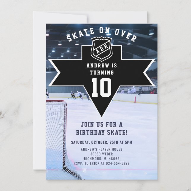 Personal Hockey Theme Birthday Party Invitation (Front)