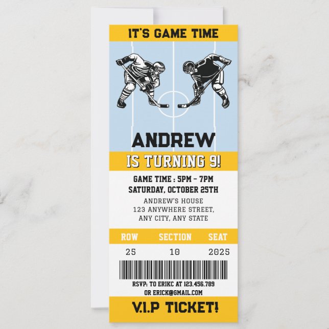 Personal Hockey Ticket Sports Birthday Party Invitation (Front)