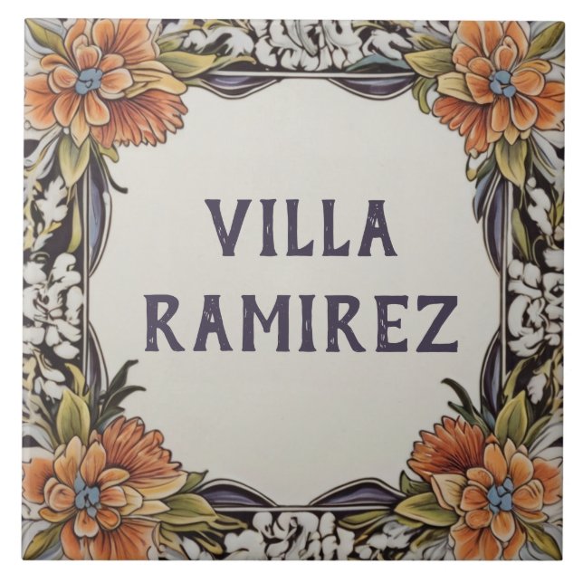 Personal House Name Plate Hawaii Floral Plaque Tile (Front)