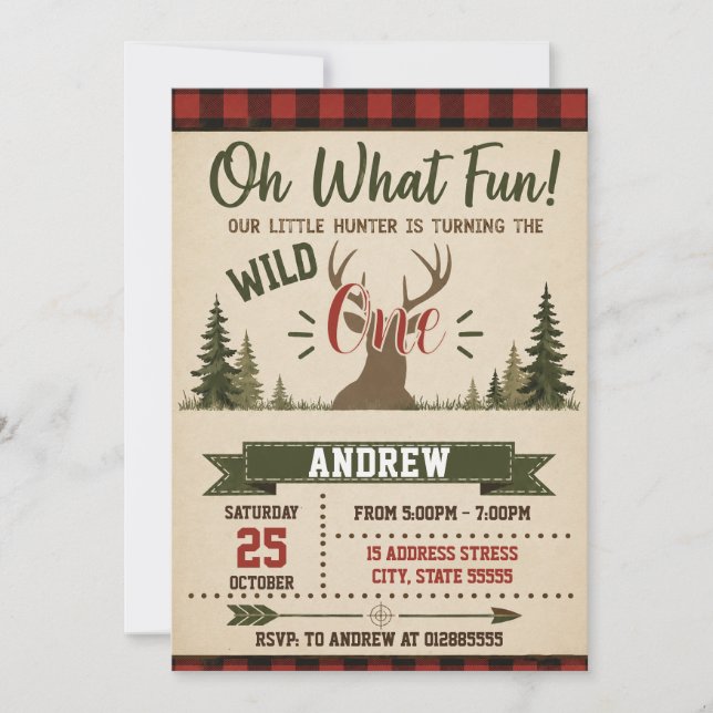 Personal Hunting Wild One First Birthday Invitation (Front)