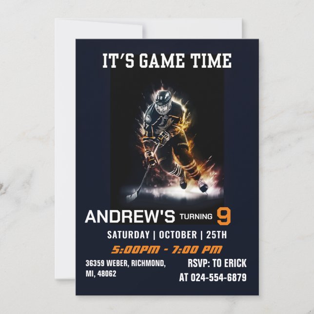 Personal Ice Hockey Birthday Invitations (Front)
