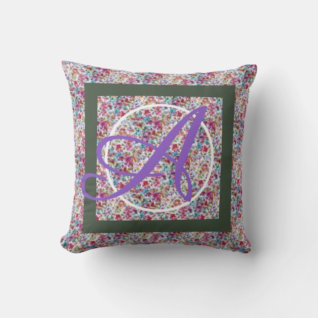PERSONAL INITIAL PILLOW WATERCOLOR FLORAL DESIGN (Front)