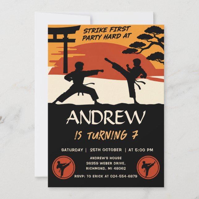 Personal Karate Boys birthday Invitation (Front)