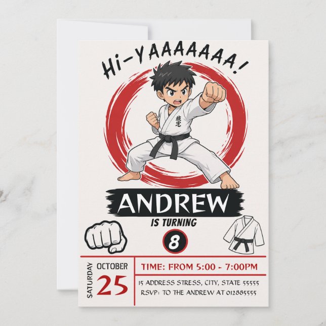 Personal Karate martial arts birthday Invitation (Front)