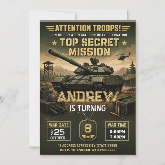 Personal kid Tank Birthday Invitation (Front)