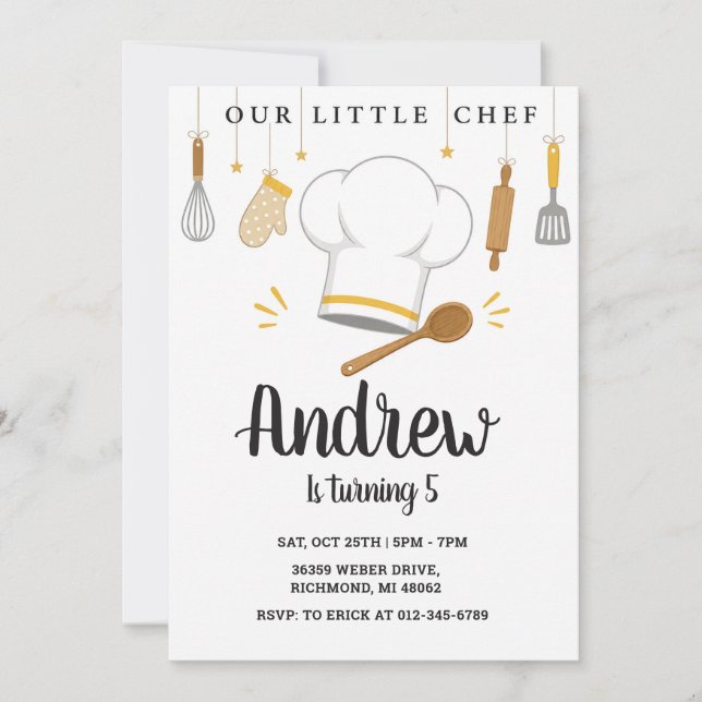 Personal Little Cooking Birthday Invitation (Front)