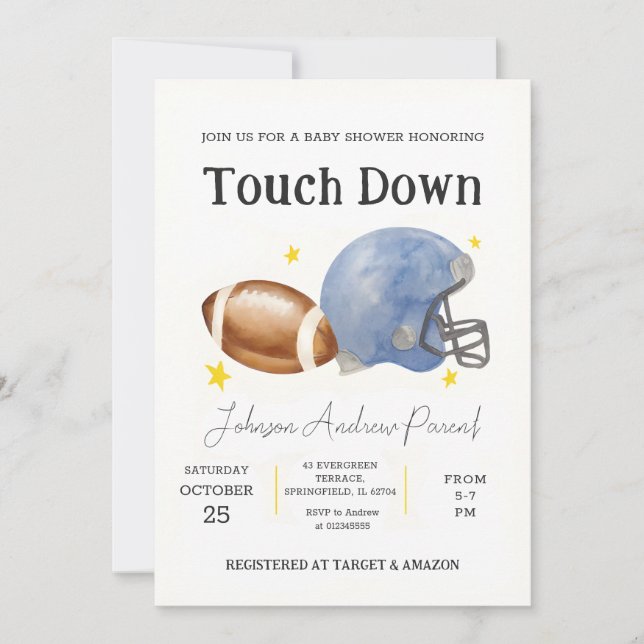 Personal Little Football Baby Shower watercolor  Invitation (Front)