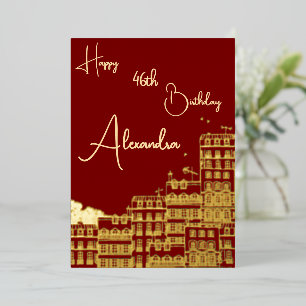 Personal Maroon & Gold Named & Aged Birthday Card