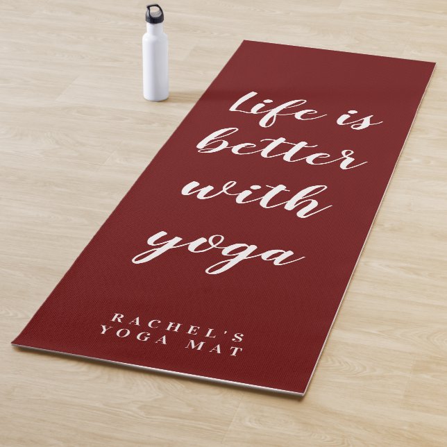 Personal maroon red yoga mat. Thickness 1/4 inch Mat (In Situ)