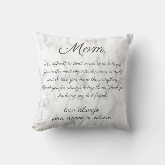 Personal Message to Mum on White Marble Cushion (Front)