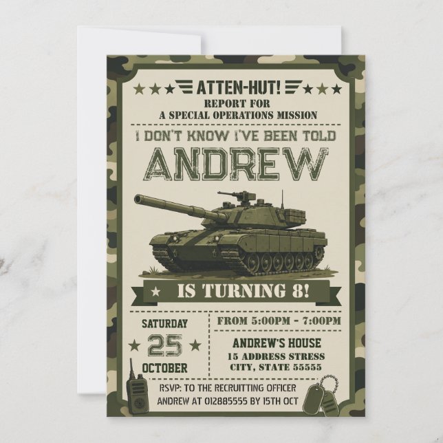 Personal Military Party Birthday Invitation (Front)