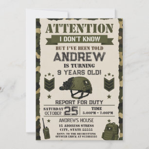 Personal modern Army birthday party Invitation