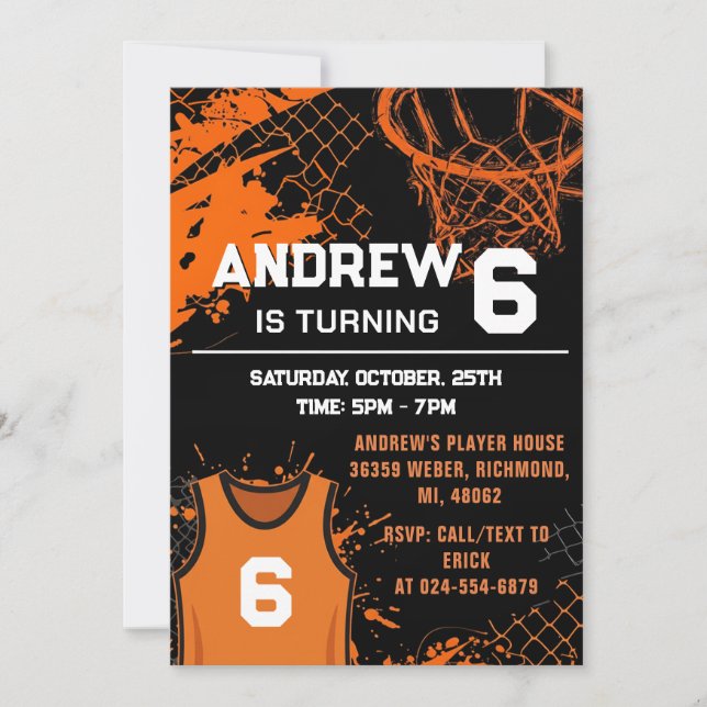 Personal modern Basketball Birthday  Invitation (Front)