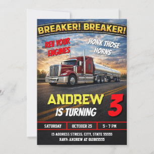 Personal Modern Big Rig Semi Truck Birthday Invitation