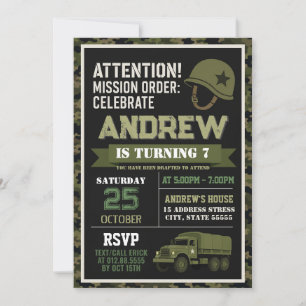 Personal modern camo Military birthday Invitation