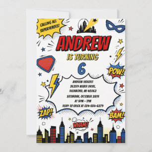 Personal Modern Comic Book Hero Birthday Invitation