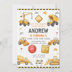 Personal Modern Construction Birthday Party Invitation