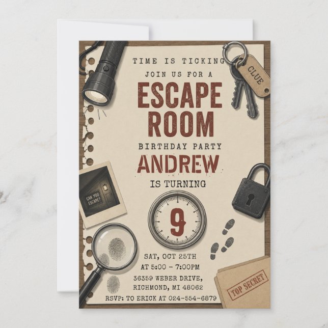 Personal Modern Escape Room Birthday party Invitation (Front)