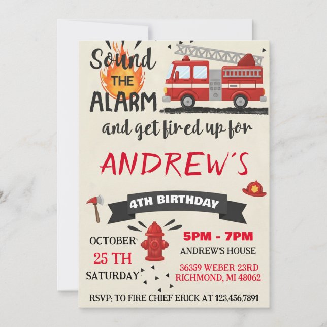 Personal Modern Firefighter Party Birthday For boy Invitation (Front)