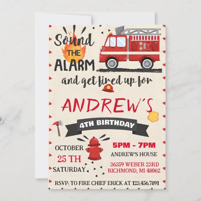 Personal Modern Firefighter Party Birthday For boy Invitation (Front)
