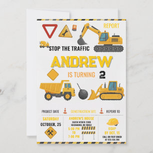 Personal Modern Kids' Construction Birthday Party Invitation