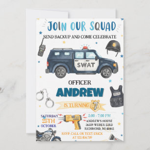 Personal Modern Kids' Policeman Birthday Party Invitation
