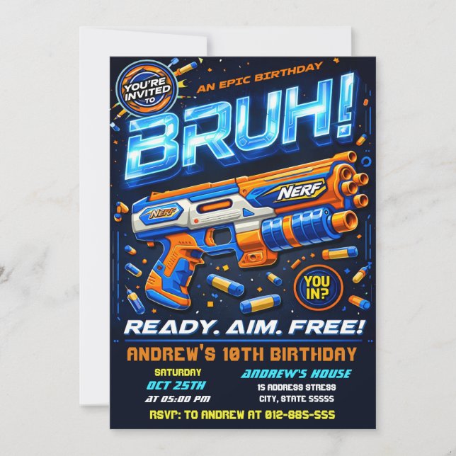 Personal modern Nerf Birthday Battle Invitation (Front)