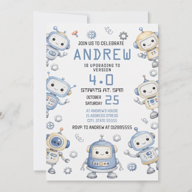 Personal Modern Robot Birthday Party for boy Invitation (Front)