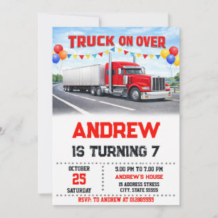 Personal modern Semi Truck birthday party Invitation