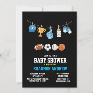 Personal modern Sports Themed Baby Shower for boy Invitation