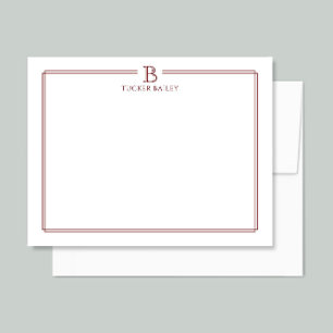 Personal Monogram Initial Stationery Dark Red Card