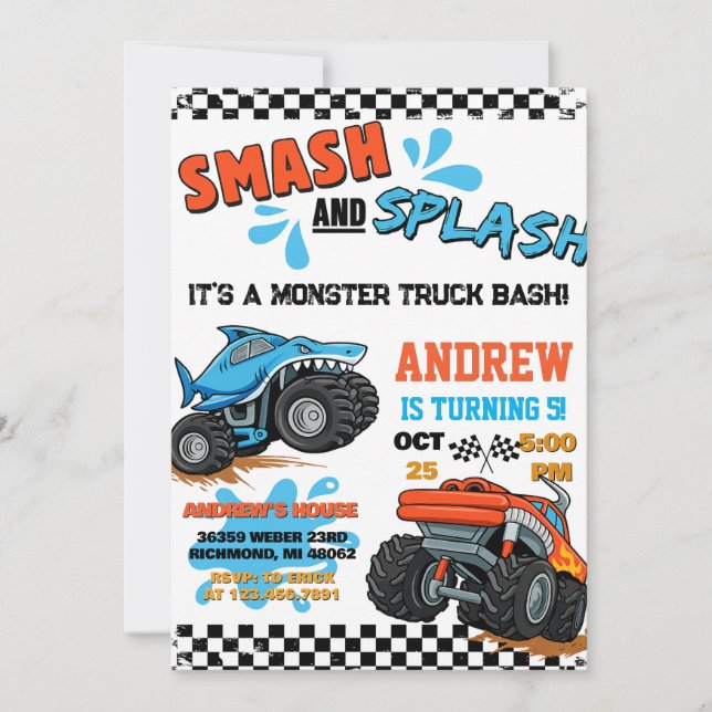 Personal Monster Truck Boy Birthday Invitation (Front)