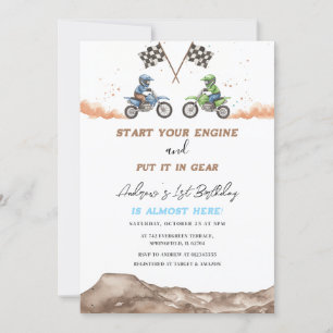 Personal Motocross Dirt Bike First Birthday Invitation