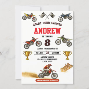 Personal Motorbike Motocross boy Birthday party Invitation