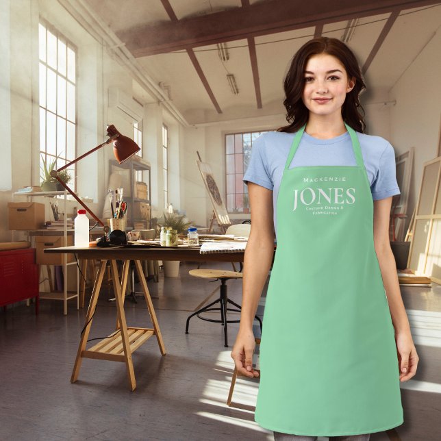 Personal Name Brand Business Logo Modern Green Apron (Creator Uploaded)