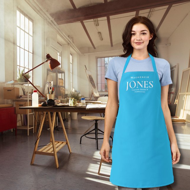 Personal Name Brand Business Logo Modern Turquoise Apron (Creator Uploaded)