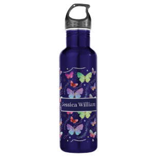 Personal Name Elegant Purple Bright Butterflies 710 Ml Water Bottle