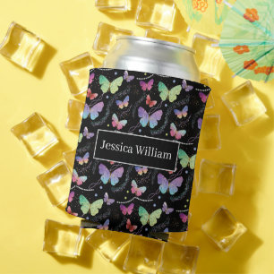 Personal Name Elegant Purple Bright Butterflies Can Cooler
