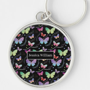 Personal Name Elegant Purple Bright Butterflies Ke Key Ring
