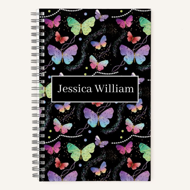 Personal Name Elegant Purple Bright Butterflies Notebook (Front)