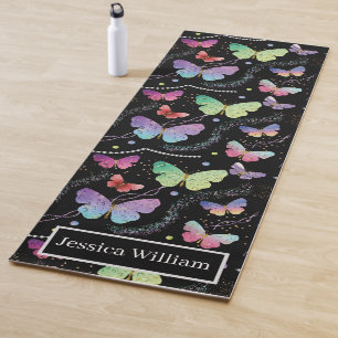 Personal Name Elegant Purple Bright Butterflies Yoga Mat