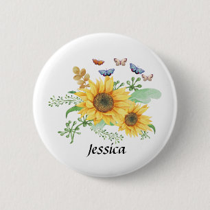 Personal Name sunflower spring 6 Cm Round Badge