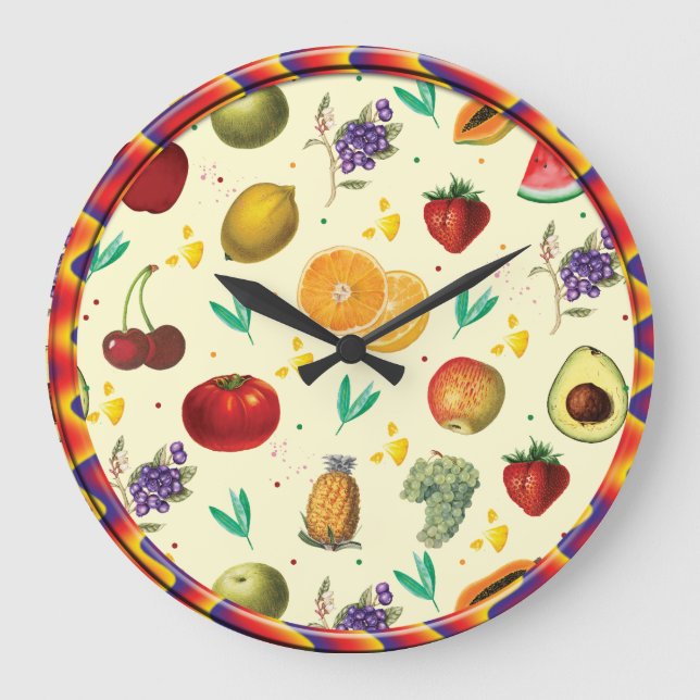 Personal Name Tropical Fruit And Vegetable Large Clock (Front)