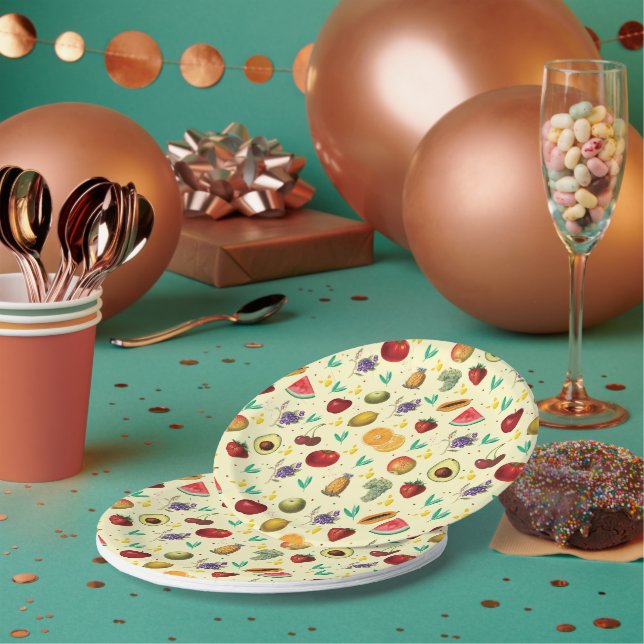 Personal Name Tropical Fruit And Vegetable Paper Plate (Multi)