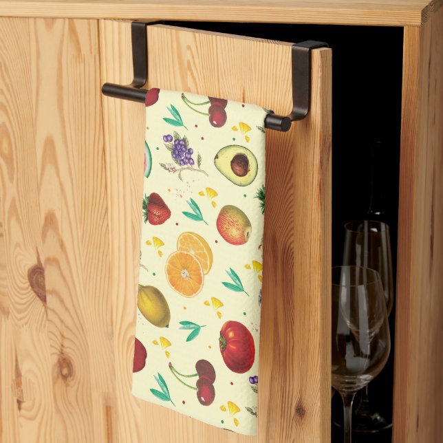 Personal Name Tropical Fruit And Vegetable Tea Towel (Thirds Fold)